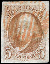 1847, 5¢ Franklin, orange brown (Scott 1b), ample to lavish margins ...