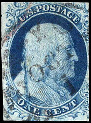 1851, 1¢ Franklin, blue, type II, plate 3, major plate crack (Scott ...