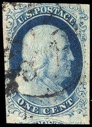 1851, 1¢ Franklin, blue, type II (Scott 7), 4 mostly huge margins ...
