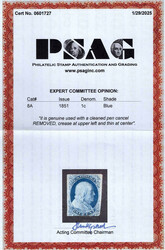 1851, 1¢ Franklin, blue, type IIIa (Scott 8A), pen cancel removed; ...