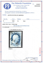 1852, 1¢ Franklin, blue, type IV (Scott 9), position 16L1L, a gem ...
