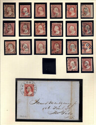 1851-52, 3¢ Washington (Scott 10, 11, 11A), a group of 56 stamps and ...