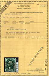 1855, 10¢ Washington, green, type I (Scott 13), premium red cancel, ...