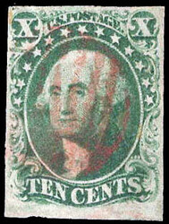 1855, 10¢ Washington, green, type II (Scott 14), with ample to large ...