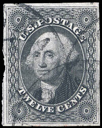1851, 12¢ Washington, gray black (Scott 17), 4 margins including a ...