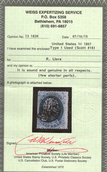 1861, 1¢ Franklin, blue, type I (Scott 18), Very Good to Fine, with ...