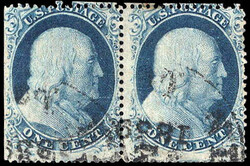 1857, 1¢ Franklin, blue, types III, IIIa (Scott 21, 22), horizontal ...