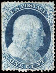 1857, 1¢ Franklin, blue, type IIIa (Scott 22), well centered for ...