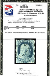 1857, 1¢ Franklin, blue, type IIIa (Scott 22); perfs trimmed off at ...