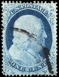 1857, 1¢ Franklin, blue, type IV (Scott 23), recut once at top, Fine ...