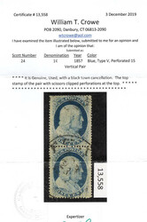 1857, 1¢ Franklin, blue, type V (Scott 24), jumbo margined gem, ...