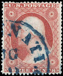 1857, 3¢ Washington, dull red, type III (Scott 26), blue Cincinnati ...