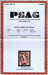 1858, 5¢ Jefferson, brick red, type I (Scott 27), rich true color, ...