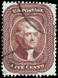 1857, 5¢ Jefferson, red brown, type I (Scott 28), nicely centered ...