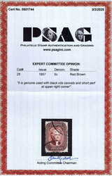 1857, 5¢ Jefferson, red brown, type I (Scott 28), nicely centered ...