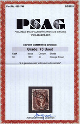 1861, 5¢ Jefferson, orange brown, type II (Scott 30), excellent ...