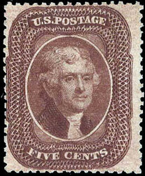 1860, 5¢ Jefferson, brown, type II (Scott 30A), unused without gum; ...
