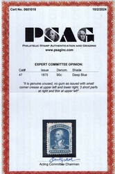 1857-60 (1875 Reprint), 90¢ Washington, deep blue (Scott 47), nicely ...