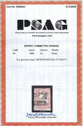 1867, 3¢ Washington, rose, D. grill (Scott 85), black cancel; ...