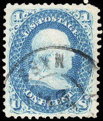 1867, 1¢ Franklin, blue, E. grill (Scott 86), beautifully well ...