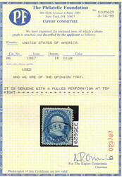 1867, 1¢ Franklin, blue, E. grill (Scott 86), beautifully well ...