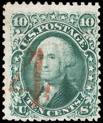1867, 10¢ Washington, green, E. grill (Scott 89), unusual numeral ...