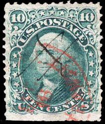 1867, 10¢ Washington, green, E. grill (Scott 89), pen and red ...