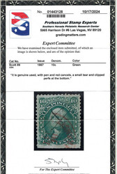 1867, 10¢ Washington, green, E. grill (Scott 89), pen and red ...