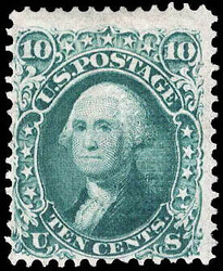 1867, 10¢ Washington, yellow green, F. grill (Scott 96), rich color ...