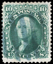 1867, 10¢ Washington, yellow green, F. grill (Scott 96), premium ...