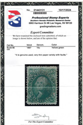 1867, 10¢ Washington, yellow green, F. grill, very thin paper (Scott ...