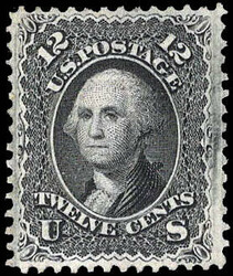 1867, 12¢ Washington, black, F. grill (Scott 97), unused without gum ...