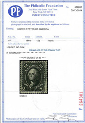 1867, 12¢ Washington, black, F. grill (Scott 97), unused without gum ...