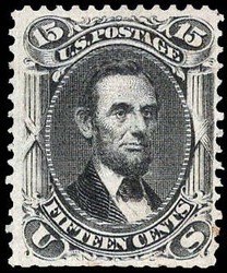 1867, 15¢ Lincoln, black, F. grill (Scott 98), unused without gum; ...