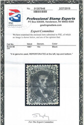 1867, 15¢ Lincoln, black, F. grill (Scott 98); reperfed at top, left ...