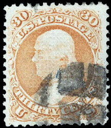 1867, 30¢ Franklin, orange, F. grill (Scott 100), well centered ...