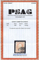 1867, 30¢ Franklin, orange, F. grill (Scott 100), well centered ...