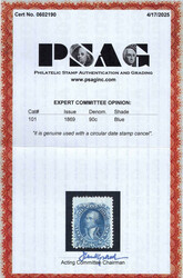 1867, 90¢ Washington, blue, F. grill (Scott 101), light c.d.s., Very ...