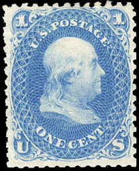 1861-66 (1875 Re-issue), 1¢ Franklin, blue (Scott 102), bright fresh ...