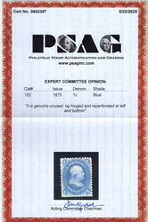 1861-66 (1875 Re-issue), 1¢ Franklin, blue (Scott 102), bright fresh ...