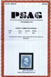 1861-66 (1875 Re-issue), 1¢ Franklin, blue (Scott 102), regummed; ...