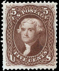 1861-66 (1875 Re-issue), 5¢ Jefferson, brown (Scott 105), unused ...