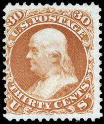 1861-66 (1875 Re-issue), 30¢ Franklin, brownish orange (Scott 110), ...