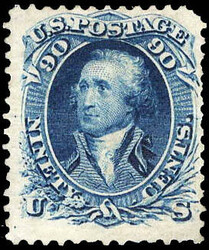 1861-66 (1875 Re-issue), 90¢ Washington, blue (Scott 111), a scarce ...