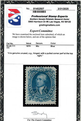 1861-66 (1875 Re-issue), 90¢ Washington, blue (Scott 111), a scarce ...