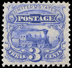 1869, 3¢ Locomotive, ultramarine (Scott 114), o.g., very lightly ...