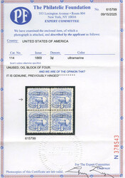 1869, 3¢ Locomotive, ultramarine (Scott 114), o.g., very lightly ...