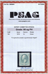 1879, 3¢ Washington, green, A.B.N.C. printing (Scott 184), o.g., ...