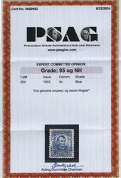 1903, 5¢ Lincoln, blue (Scott 304), a wonderfully choice gem with ...