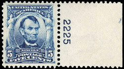1903, 5¢ Lincoln, blue (Scott 304), plate number single, o.g., never ...